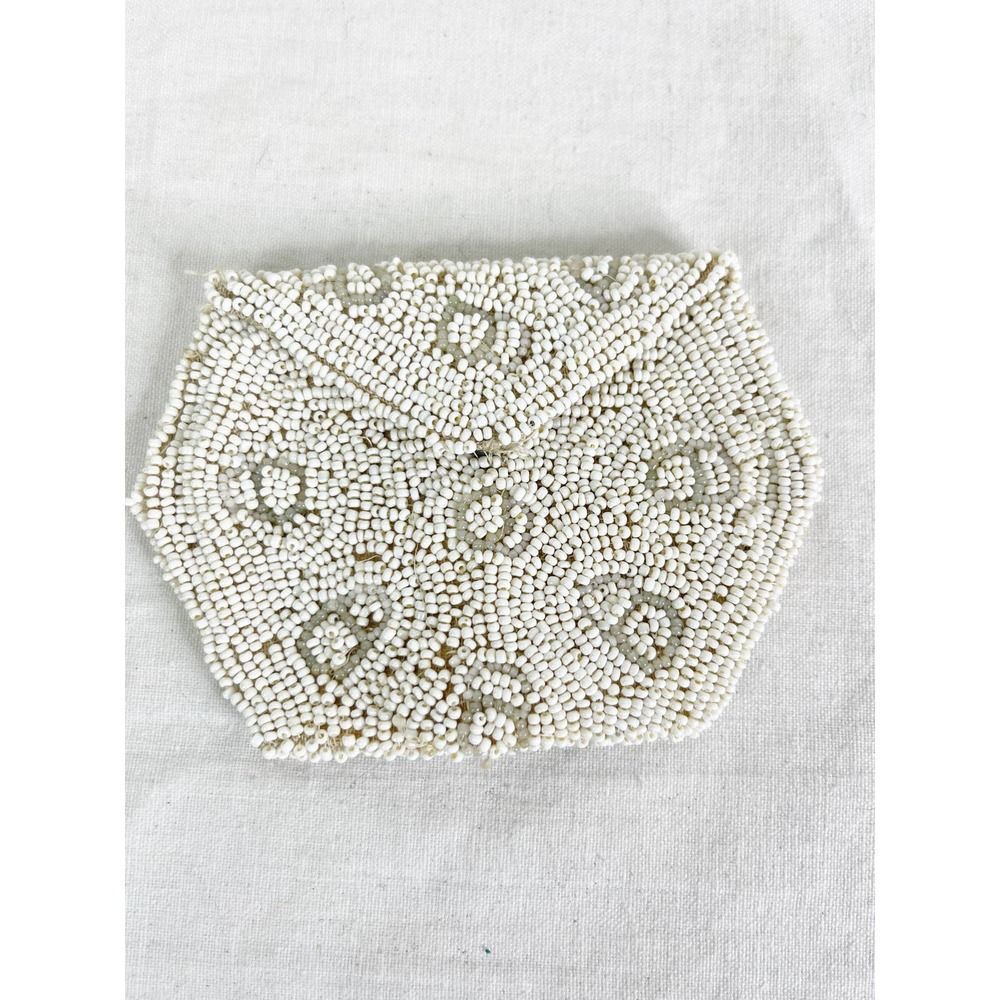 Vintage Hand Beaded Belgium Mini Coin Purse Finger Clutch Belt Pouch - Art Deco